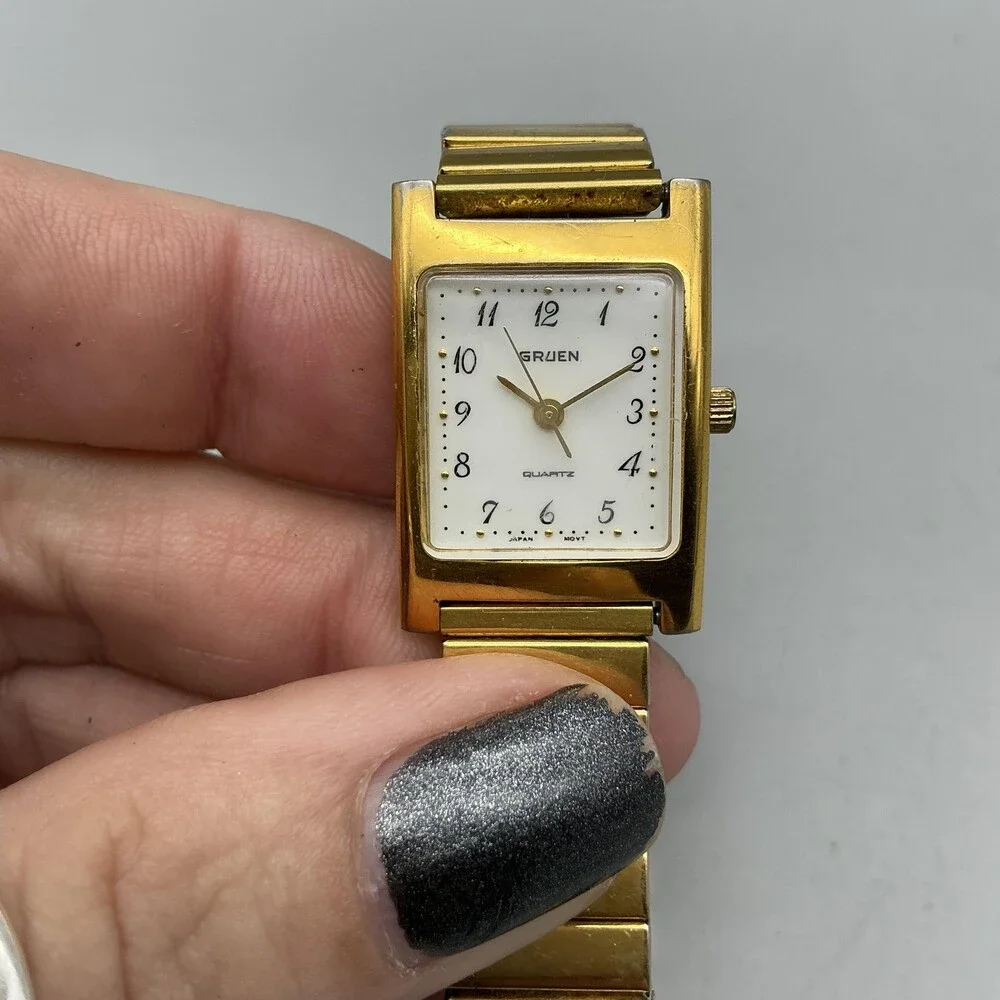 Gruen Womens Watch 20mm White Dial Gold Tone Bracelet NON WORKING FOR PARTS